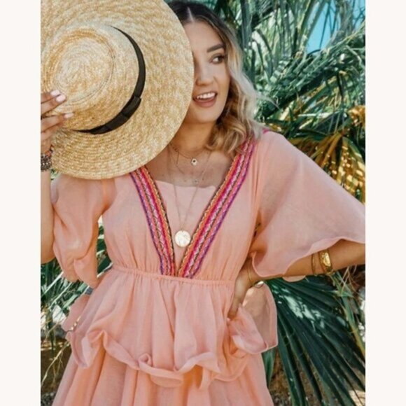 Pitusa Dresses & Skirts - NWT Pitusa peach Talullah ruffle maxi dress